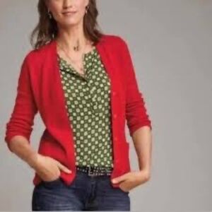 CAbi Red Open-Front Cardigan